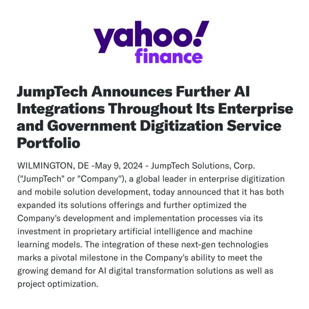 JumpTech AI integration announcement for enterprise and government services.