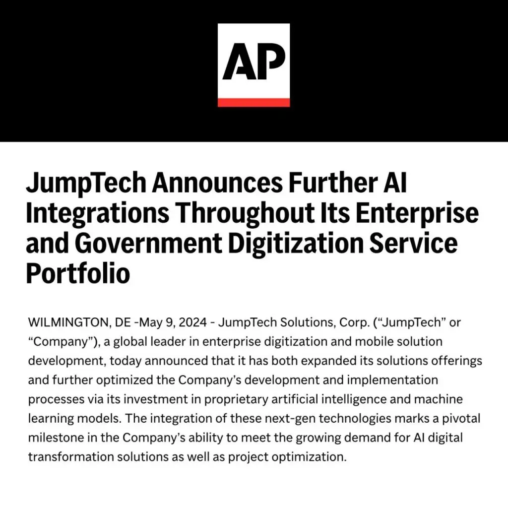 JumpTech announces AI integrations in enterprise and government services.